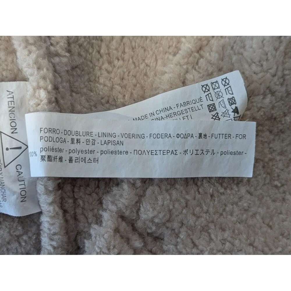 Zara Faux Leather‎ Fleece Coat Womens XL Double Faced Biker Aviator Jacket Boho - Picture 6 of 13